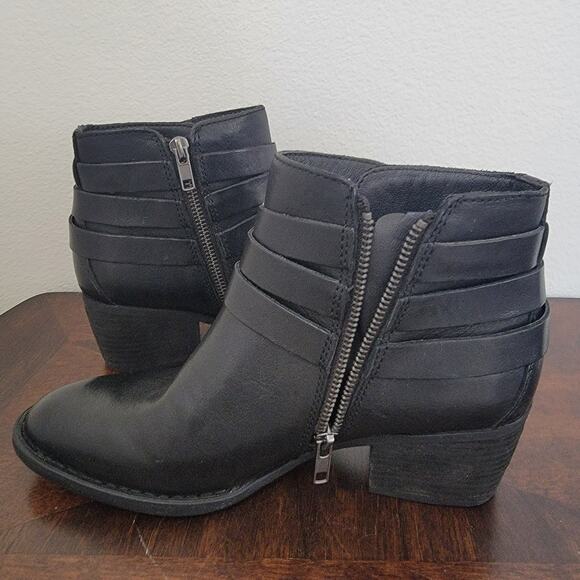 Born BOC‎ Black Booties Ankle Sz 8 Payton BR0026403 Block Heel Buckle Leather - Picture 10 of 16